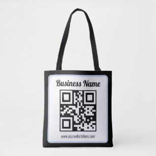 Editable QR code & Text w/Light Blue Border Tote Bag