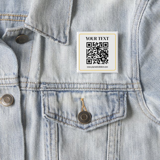 Editable QR code & Text w/Yellow Gold Border 15 Cm Square Badge (In Situ)