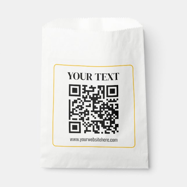 Editable QR code & Text w/Yellow Gold Border Favour Bags (Front)