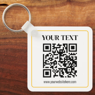 Editable QR code & Text w/Yellow Gold Border Key Ring