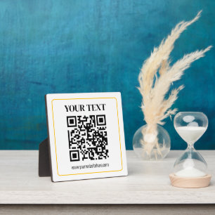 Editable QR code & Text w/Yellow Gold Border Plaque