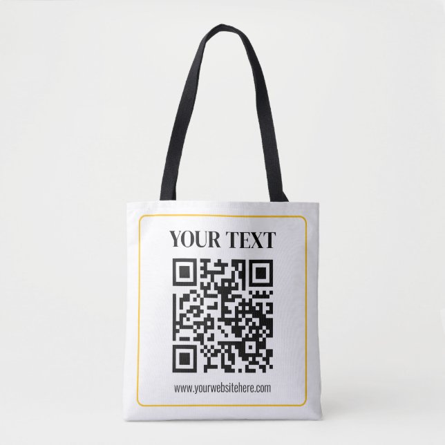 Editable QR code & Text w/Yellow Gold Border Tote Bag (Front)