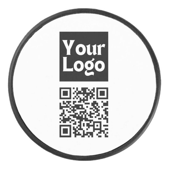Editable QR code & Your Business Logo or Image Hockey Puck (Front)