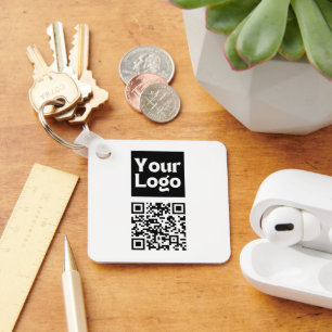 Editable QR code & Your Business Logo or Image Key Ring