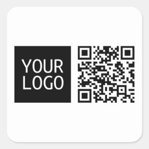Editable QR code & Your Business Logo or Image Square Sticker