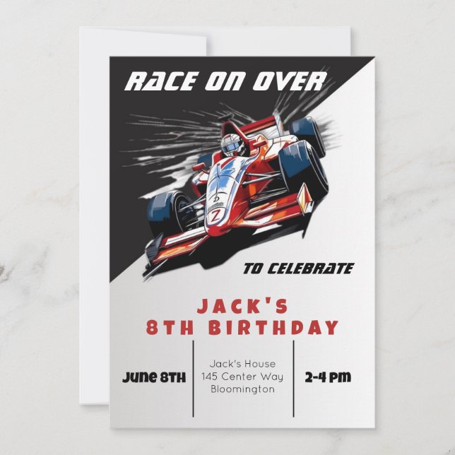 Editable Race Car Birthday Invitation (Front)