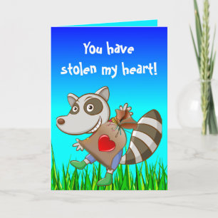 Editable Racoon Stealing a Heart Valentine's Day Card