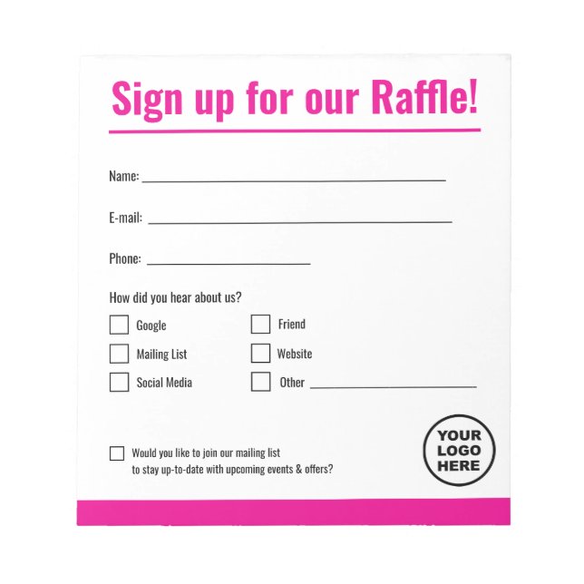 Editable Raffle Sign Up Notepad (Front)