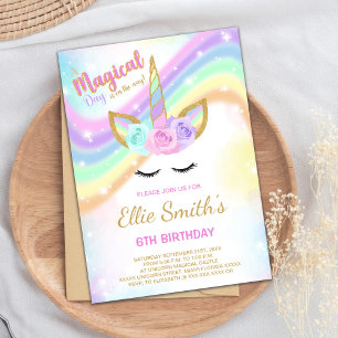 Editable Rainbow Unicorn Birthday Invitation