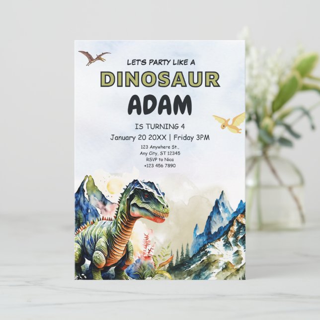 Editable Realistic Dinosaur Birthday Invitation  (Standing Front)