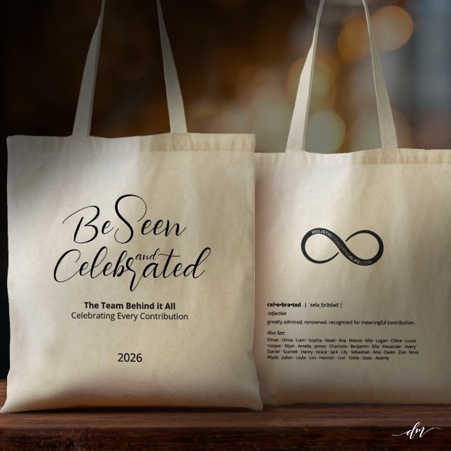 Editable Recognition Tote Bag (A dual-sided design—bold front, personalized back with definition and honoree names.)
