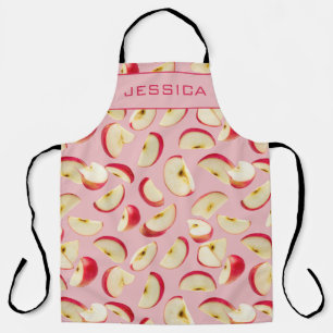 Editable Red Apple Slice Pattern Custom Apron
