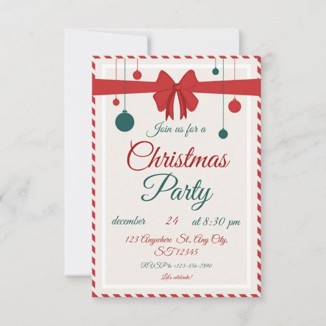 Editable Red Bow Holiday Gathering Invitation  (Front)