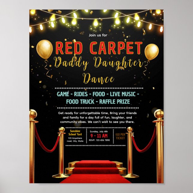 Editable red carpet fundraiser flyer poster (Front)