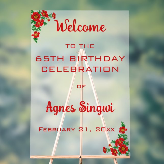 Editable Red Flowers Celebration  Acrylic Sign (Neutral)