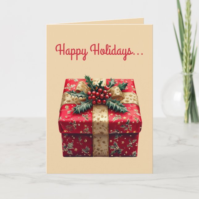 Editable Red Gift and Bow Christmas  Card (Front)