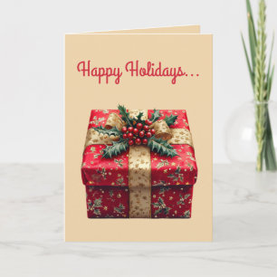 Editable Red Gift and Bow Christmas Card