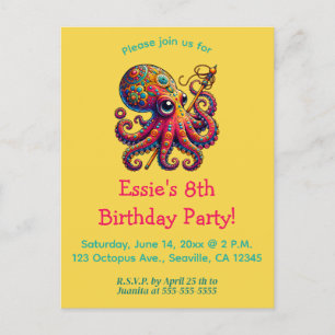 Editable Red Octopus Invitation Postcard