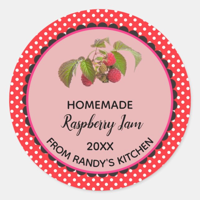 Editable Red Polka Dot Raspberry Jam Label (Front)