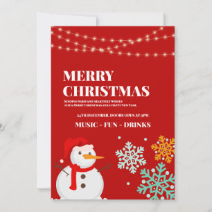 Editable Red Snow Man Christmas Party, Christmas  Invitation