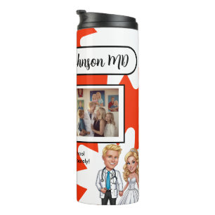 Editable Red Star Pattern Medical Photo Frame Thermal Tumbler