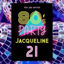 Editable Retro 80s Party Neon Pink 21st Birthday