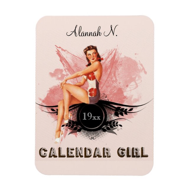 Editable Retro Calendar Girl Magnet (Vertical)