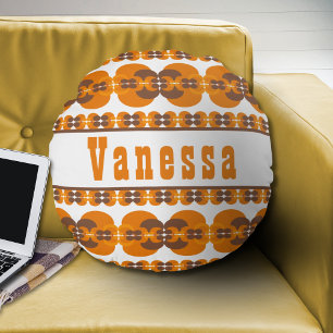Editable Retro Groovy 70's Bubbles Pattern Name Round Cushion