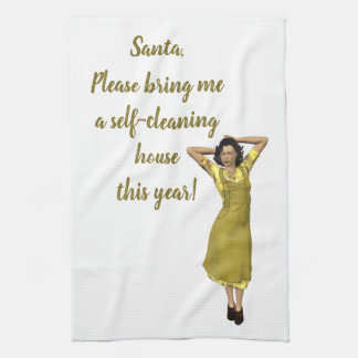 Editable Retro Lady Self Clean House Request Tea Towel