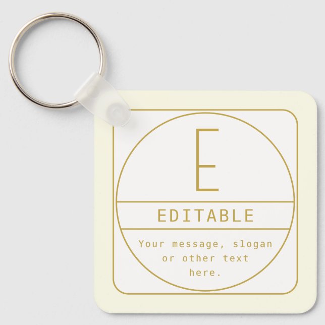 Editable Retro-modern Design Template Gold & White Key Ring (Front)