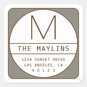 Editable Retro-modern Design Template Grey Brown Square Sticker