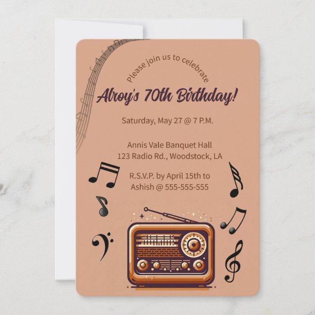 Editable Retro Radio Music Birthday Invitation (Front)