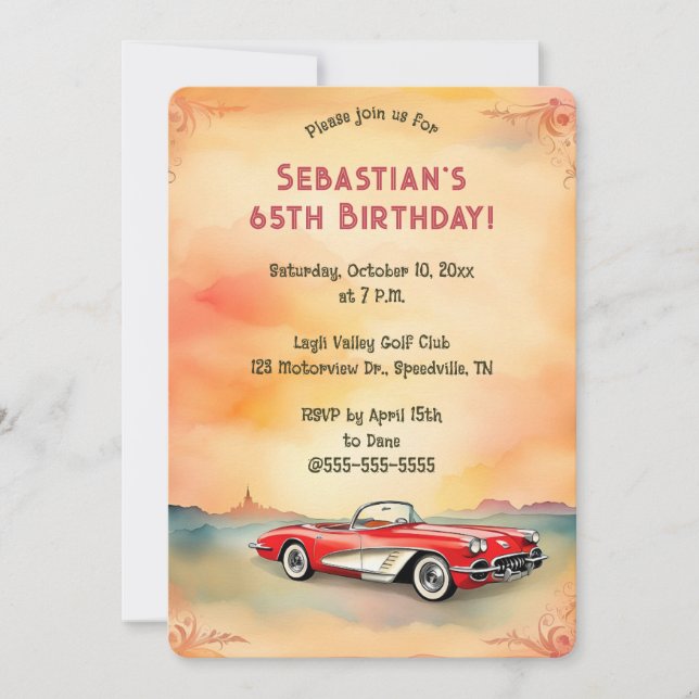 Editable Retro Red Car  Invitation (Front)