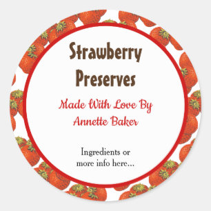 Editable Retro Strawberry Pattern Canning Labels