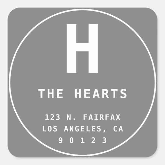 Editable Return Address with Monogram | Grey Square Sticker (Front)