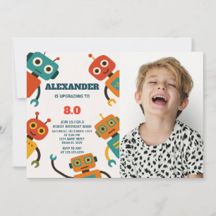 Editable Robot Birthday Invitation for Kids