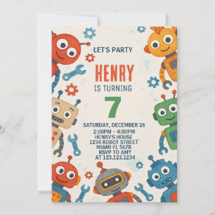 Editable Robot Kids Birthday Invitation