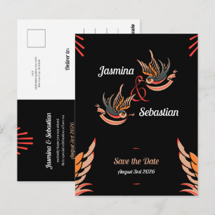 Editable Rockabilly Swallows Wedding Save The Date Postcard