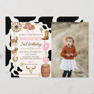 Editable Rodeo Cowgirl Birthday Photo Invitation