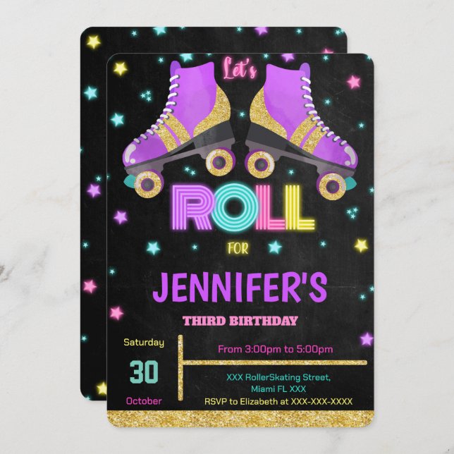 Editable Roller Skating Birthday Invitation (Front/Back)