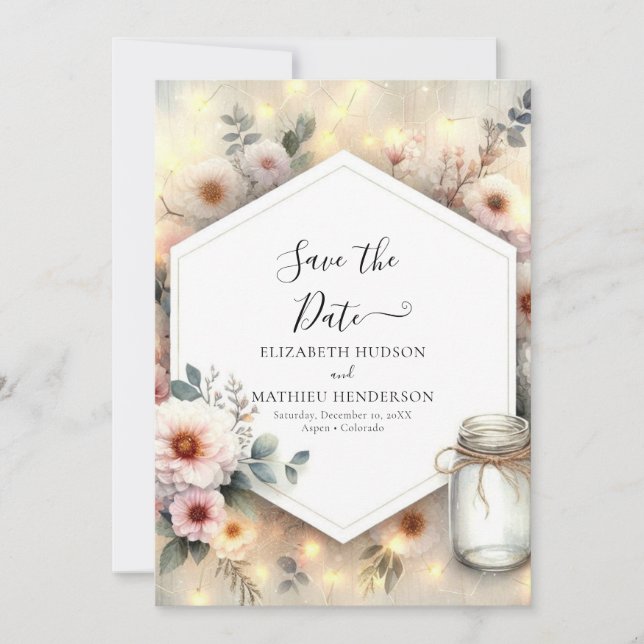 Editable Romance Mason Jar Wedding Save The Date (Front)