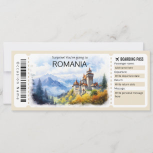 Editable Romania Plane ticket, Romania Trip Invitation