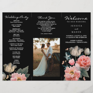 Editable Romantic Floral Trifold Wedding Program Flyer