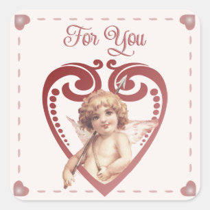 Editable Romantic Vintage Cupid Valentine’s Heart  Square Sticker