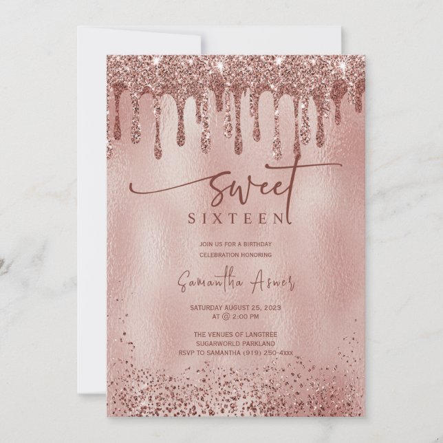 Editable Rose Gold Sweet 16 Template (Front)