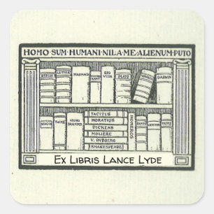 Editable Row of Books Bookplate Square Sticker