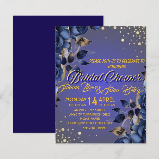 Editable Royal Blue and Gold Digital Invitation (Front/Back)