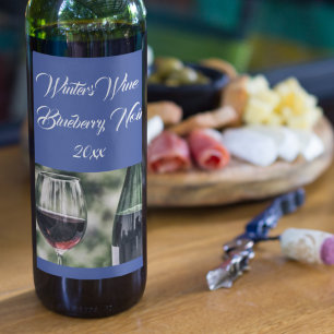 Editable Royal Blue Wine Bottles   Photo   Label