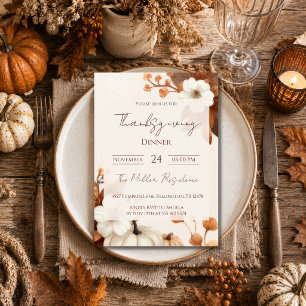 Editable Rustic Autumn Thanksgiving Dinner Invitat Invitation