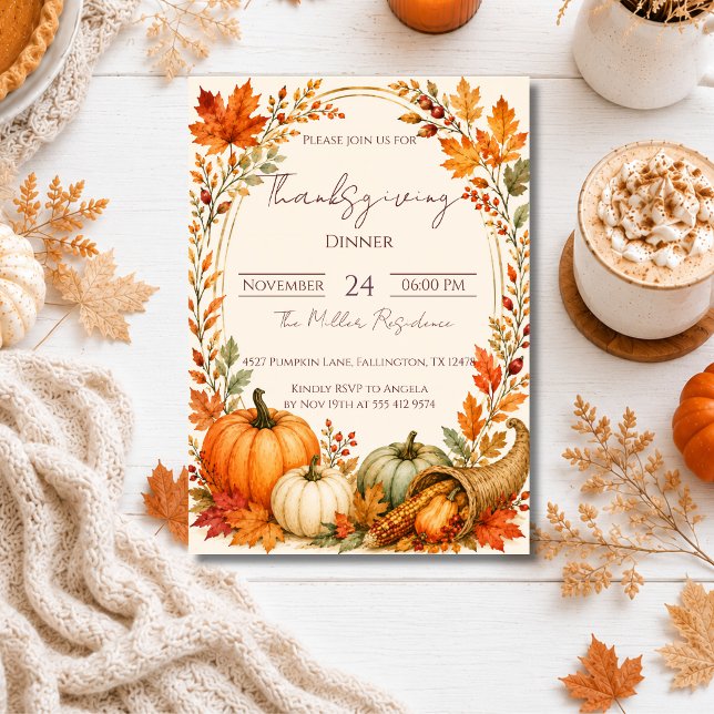 Editable Rustic Autumn Thanksgiving Dinner Invitat Invitation (Creator Uploaded)